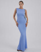Celeste Maxi Dress by Lauven - Light blue sleeveless ankle-length dress with a slim fit and elegant O-neckline.