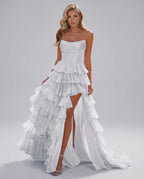 Celestia Maxi Dress by Lauven — organza strapless corset tiered maxi dress