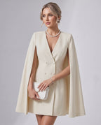 Celestia Mini Dress by Lauven — polyester blend cape sleeve V-neck tailored mini dress