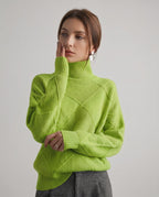 Aureline Sweater by Lauven — women’s oversized high-neck knit sweater with geometric texture and ribbed details