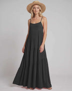 Solenne Maxi Dress by Lauven — rayon blend sleeveless scoop neck tiered A-line maxi dress