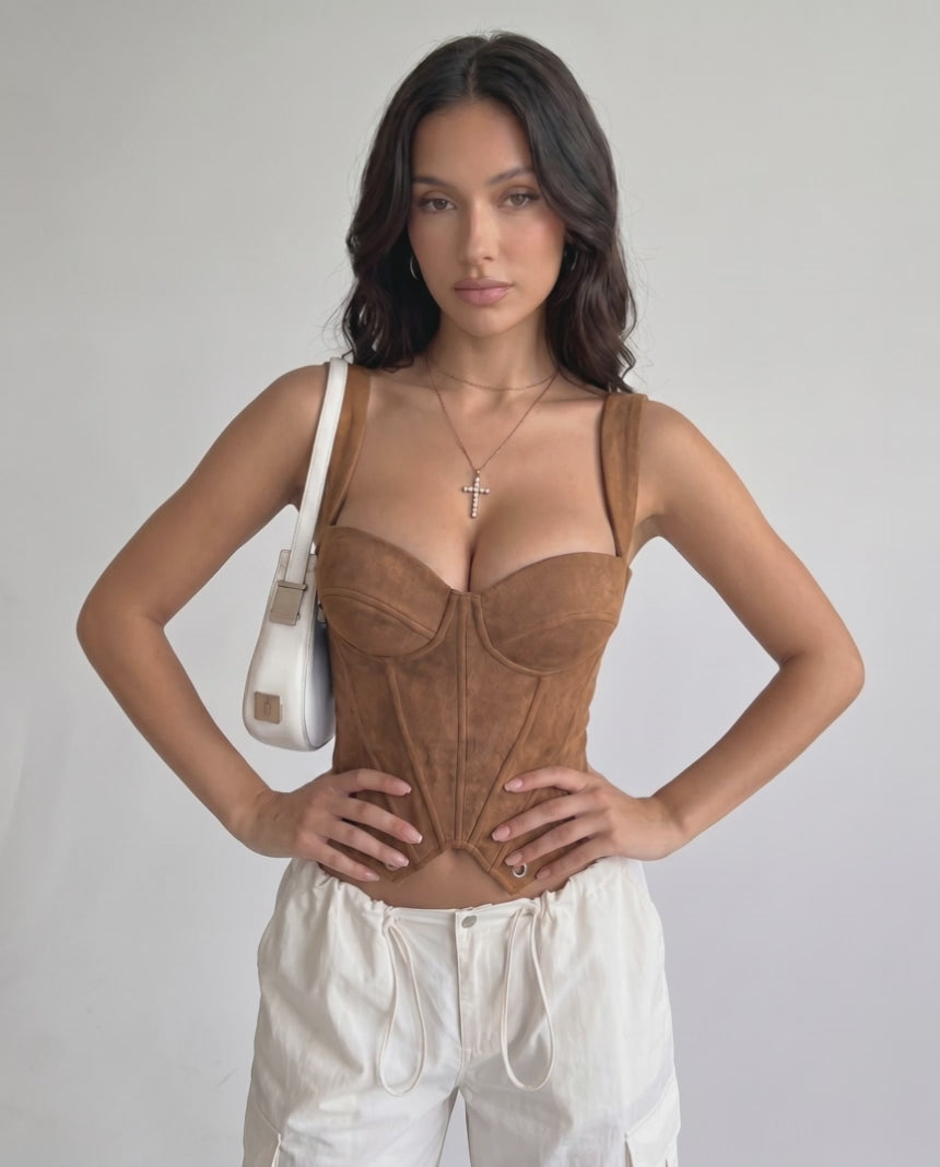 Veloura Corset Top by Lauven — women’s velvet corset top with sweetheart neckline