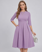 Aurielle Midi Dress by Lauven — polyester blend 3/4 sleeve crew neck A-line midi dress