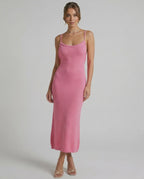Rosalia Midi Dress by Lauven - Pink Spaghetti Strap Midi Dress showcasing a flattering slim silhouette.