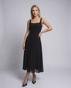 Lunara Midi Dress by Lauven — lightweight chiffon sleeveless square neck A-line midi dress