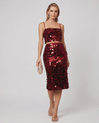 Lustra Sequin Set by Lauven, high-shine two-piece, embellished with sequins, capturing light, modern glamour, refined tailoring.