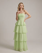 Serelune Maxi Dress by Lauven — chiffon strapless tiered A-line maxi dress