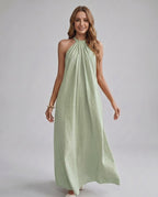 Lunara Maxi Dress by Lauven — cotton blend sleeveless halter neck loose fit maxi dress