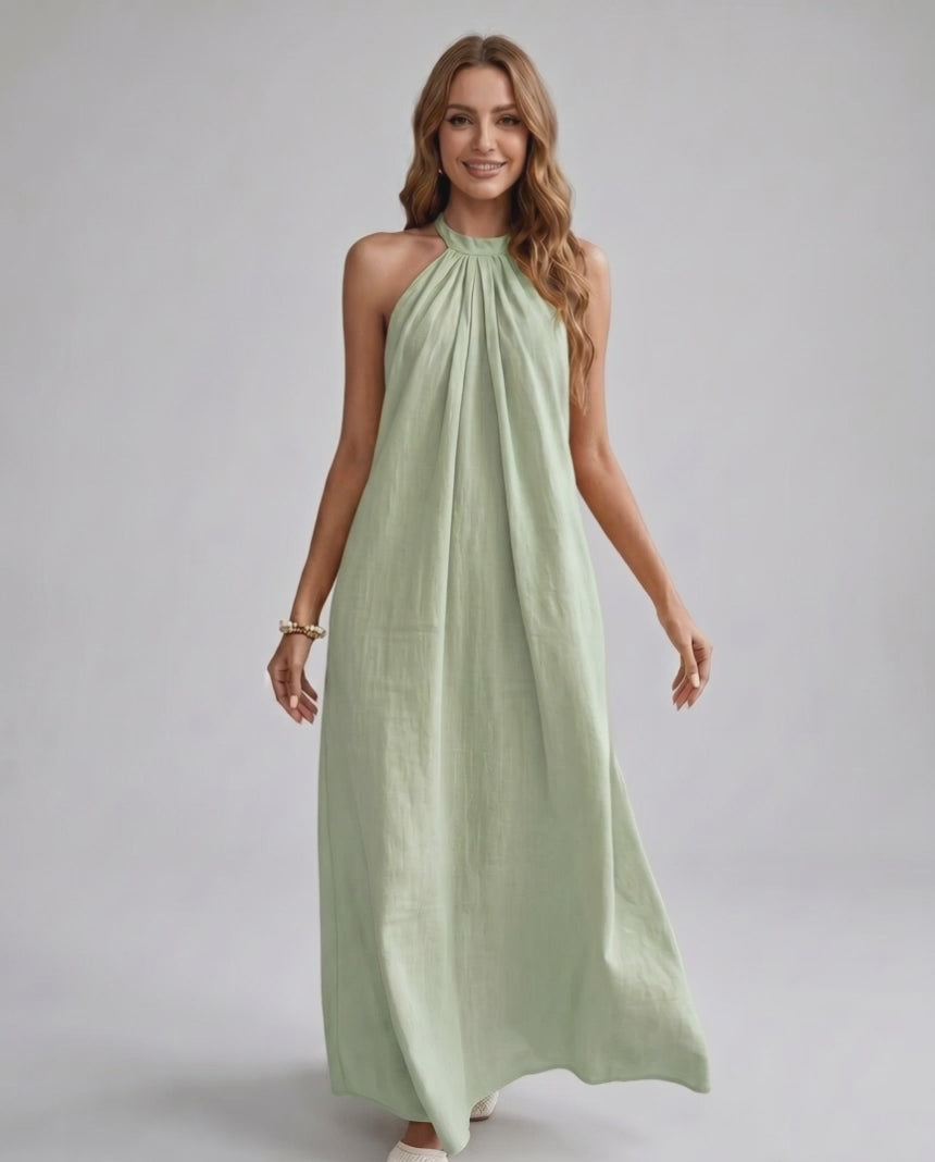 Lunara Maxi Dress by Lauven — cotton blend sleeveless halter neck loose fit maxi dress