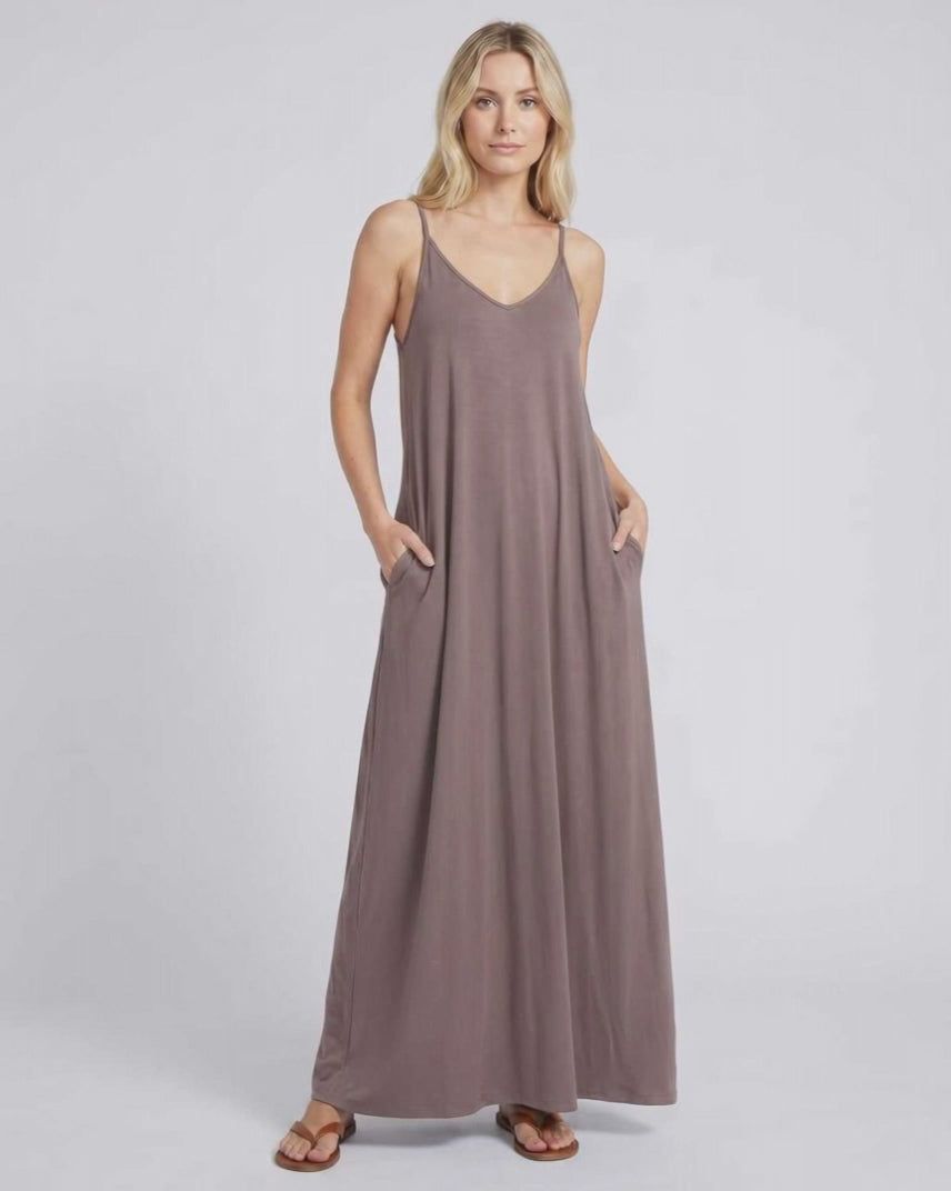 Solenne Maxi Dress by Lauven — soft stretch sleeveless V-neck relaxed A-line maxi dress