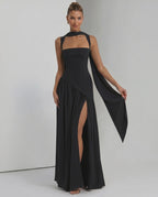 Seralune Maxi Dress by Lauven — stretch crepe sleeveless square neck fitted maxi dress