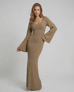 Sienna Maxi Dress in ribbed knit, long sleeve, elegant silhouette by Lauven, perfect blend of softness and style.