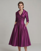 Veloura Midi Dress by Lauven — satin blend long sleeve V-neck A-line midi dress