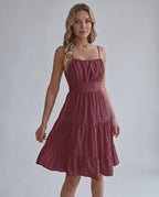 Lunara Midi Dress by Lauven — chiffon sleeveless square neck A-line midi dress