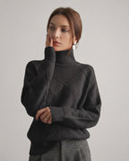 Aureline Sweater by Lauven — women’s oversized high-neck knit sweater with geometric texture and ribbed details