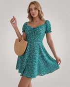Florienne Mini Dress by Lauven — chiffon puff sleeve square neck A-line mini dress