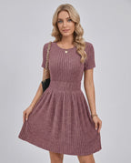 Liora Mini Dress by Lauven — ribbed knit short sleeve crew neck A-line mini dress