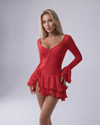 Valisse Mini Dress by Lauven — stretch knit long sleeve V-neck bodycon mini dress