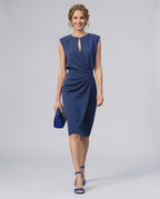 Velmira Midi Dress by Lauven — sleeveless keyhole wrap midi dress with ruched waist