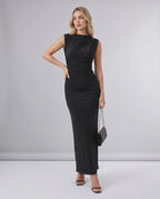 Aureli Maxi Dress by Lauven — stretch polyester sleeveless high neck fitted maxi dress