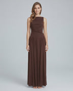 Aurea Maxi Dress by Lauven — stretch jersey sleeveless boat neck ruched waist maxi dress