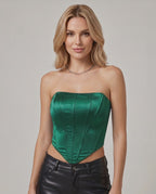 Veloura Corset Top by Lauven — women’s satin corset top strapless tube crop top with structured panel design