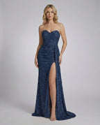 Celestia Maxi Dress featuring a strapless design, bodycon silhouette, and embellished sequin surface by Lauven.