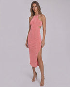 Sable Midi Dress by Lauven — suede-touch polyester blend sleeveless crew neck slim midi dress