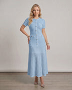 Aureline Maxi Dress by Lauven, textured knit, round neck, flared hem, polished finish for a refined silhouette.