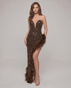 Celestia Maxi Dress by Lauven — sequin strapless sweetheart bodycon maxi dress