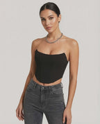 Celeste Corset Top by Lauven - Elegant structured velvet top highlighting sophisticated design and luxurious texture.