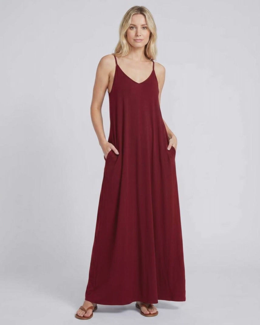 Solenne Maxi Dress by Lauven — soft stretch sleeveless V-neck relaxed A-line maxi dress