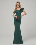Velmora Maxi Dress - Off-Shoulder, Mermaid Silhouette, Asymmetrical Ruffle, by Lauven, Elegant and Structured Fit