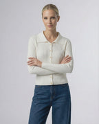 Sienna Cardigan by Lauven, a refined women’s button front knit cardigan sweater in white.