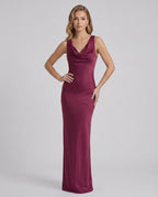 Seralyn Maxi Dress by Lauven — satin sleeveless cowl neck slim maxi dress