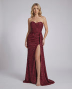 Serenza Maxi Dress in burgundy, strapless, sequin-embellished, bodycon silhouette, by Lauven.