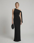 Sienna Maxi Dress – Black one shoulder silhouette, sleek evening style by Lauven, elegant and refined look.