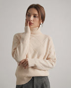 Aureline Sweater by Lauven — women’s oversized high-neck knit sweater with geometric texture and ribbed details
