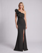 Aurelium Maxi Dress featuring smooth stretch fabric, one-shoulder design, and sculptural detailing by Lauven.