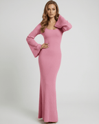 Roselle Maxi Dress in pink, ribbed knit long sleeve, elegant silhouette, comfortable stretch, by Lauven