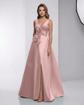 Roselle Maxi Dress - Pink satin A-line V-neck floor-length gown by Lauven, featuring elegance and sophistication.
