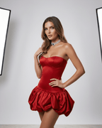 Ruby Mini Dress by Lauven - Sleek red strapless bodycon dress with open back and chic silhouette.