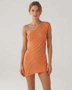 Lauven Saffron Mini Dress in vibrant orange with a sheath silhouette and ribbed texture.
