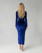 Sapphire Midi Dress by Lauven, showcasing elegant ruched detailing and a flattering silhouette.