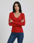 Scarlet Pullover by Lauven - Women’s V-Neck Sweater in Red with Slim Fit and Long Sleeves.