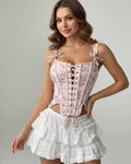 Seraphina Corset Top by Lauven, pink floral lace-up design showcasing a structured silhouette.