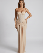 Serelisse Maxi Dress featuring structured corset bodice and fluid skirt, designed by Lauven for a stylish fit.