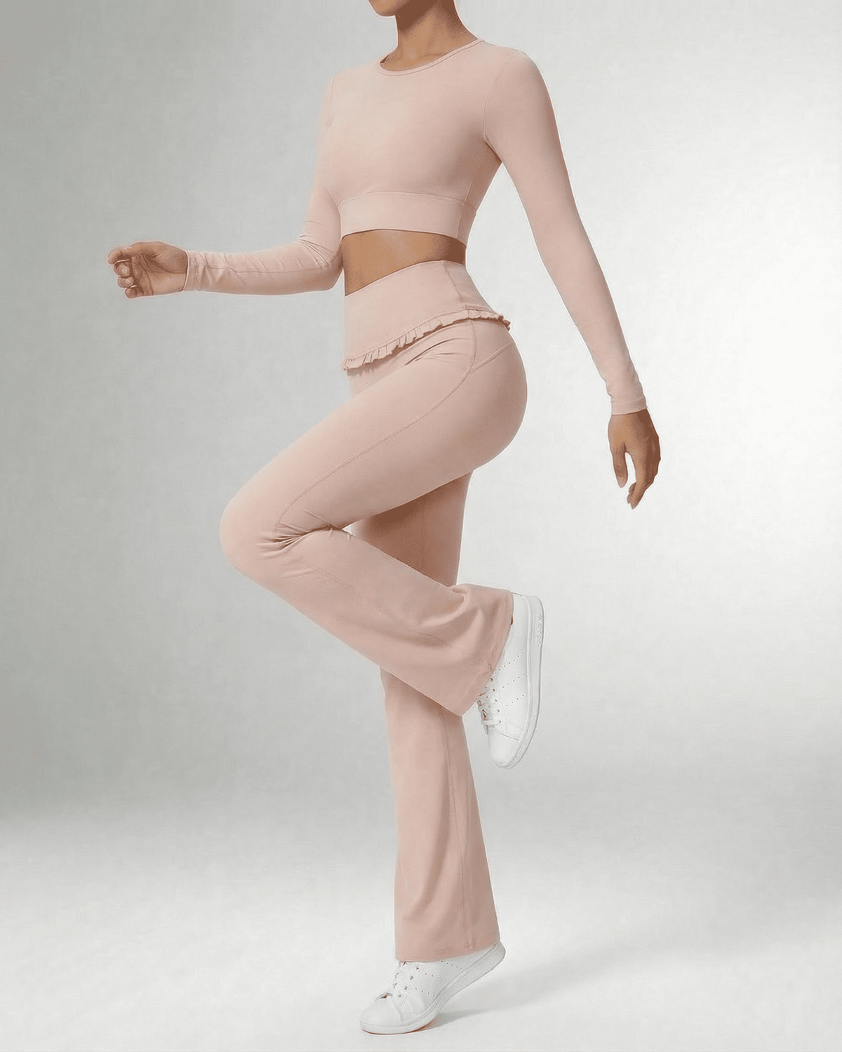 Serena Leggings by Lauven - Elegant flare pants with pockets in a soft pink color.