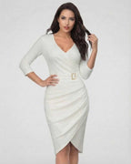 Serena Midi Dress by Lauven in Classic Ivory with Elegant Belt Detail
