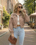 Sienna Jacket by Lauven – Women's cropped jacket with lantern sleeves in streetwear style.